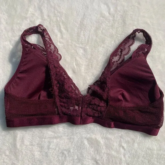 Lucky Brand Burgundy Lace Bralette Size L Lightly Padded - Picture 7 of 11